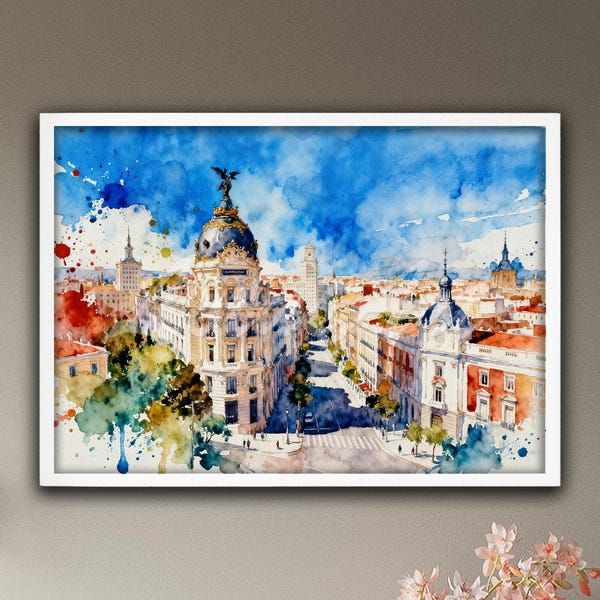 Madrid Watercolor Painting Art Print: Spain City Travel Wall Decor Gift