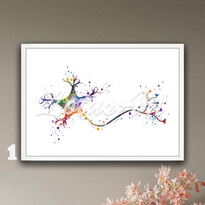 Neuron Art Brain Cell Anatomy Poster Framed Watercolor Print Neurology Medical Science Biology Gift Neurologist Neural Network Anatomical