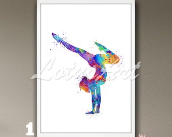 Handstand Yoga Pose Watercolor Print: Acro Studio Zen Decor