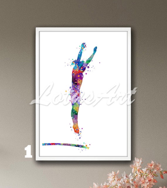 Girl Springboard Diving Watercolor Print: Personalized Water Sports Wall Art