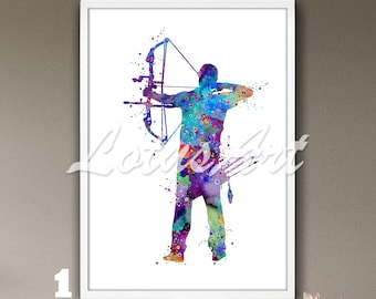 Archery Boy Wall Art Framed Watercolor Print Mens Sports Poster Kids Room Decor Illustration Bow Paintings Personalised Custom Gift