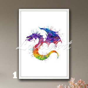 Dragon Wall Art Watercolor Print Poster Kids Room Decor Personalised Animal Lover Gift