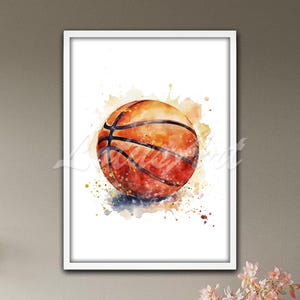 Basketball Ball Watercolor Wall Art Print: Sports Poster Decor & Player Gift