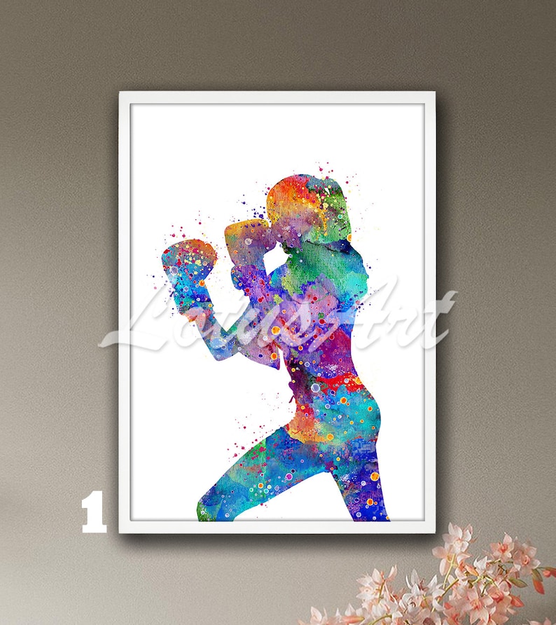 Woman Boxing Watercolor Print: Framed Sports Poster, Nursery Art - Etsy