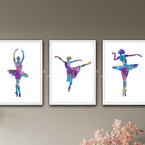 Set of 3 Ballerina Watercolor Wall Art Posters – Girl Ballet Prints, Dance Room Decor, Ballet Nursery Artwork, Dancer Gift for Girls