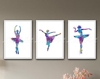 Aquarelprints ballerina's - set van 3 - decoratie babykamer ballet