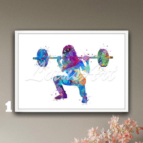 Girl Fitness Squat Aquarell Print: Sport, Kinderzimmer Dekor, personalisiertes Poster