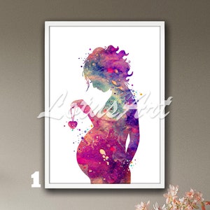 Schwangere Aquarell Druck gerahmt Schwangerschaft Geburt neue Mutter Gynäkologie Geburtshelfer Arztpraxis Klinik Hebamme Geschenk Erwarte Baby Herz