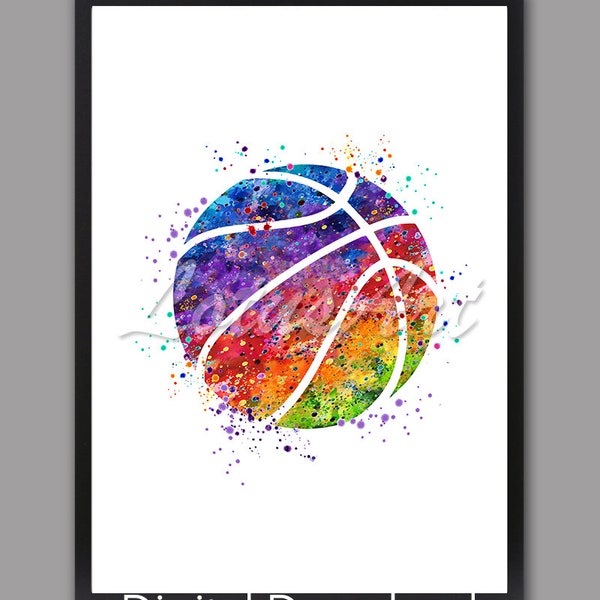 TÉLÉCHARGEMENT NUMÉRIQUE Basketball Art Aquarelle Sports Affiche Home Decor Enfants Chambre Basketball Peinture Coloré Nursery Decor Basketball Cadeaux