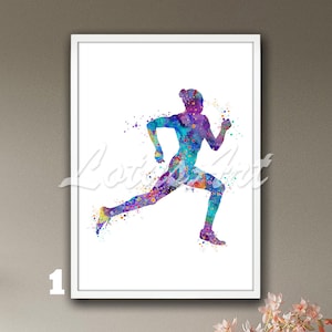 Menina correndo aquarela arte da parede impressão emoldurado esportes cartaz meninas decoração do quarto presentes personalizados