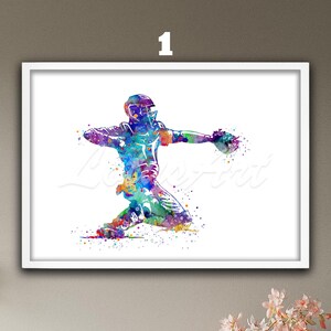 Boy Baseball Catcher Watercolor Art Print: Sports Nursery Decor