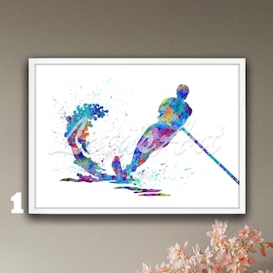 Aquarel jongen waterskiën kunst: gepersonaliseerde sportprint