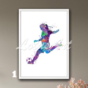 Soccer Player Watercolor Wall Art Print Female Football Painting Sports Poster Girls Room Decor Personalised Gifts