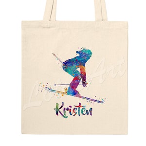 Ski fahren Mädchen Tote Bag Art Print Winter Sport Aquarell