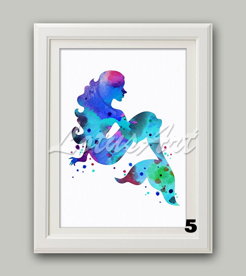 Mermaid Watercolor Wall Art Print Nursery Art Kid Room Decor Etsy