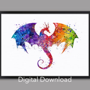 DIGITAL DOWNLOAD Dragon Wall Decor Watercolor Print Animal Wall Art Dragon Gift Fantasy Nursery Art Home Decor Dragon Poster Kids Room Decor