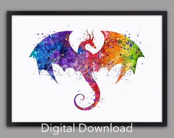 DIGITAL DOWNLOAD Dragon Wall Decor Watercolor Print Animal Wall Art Dragon Gift Fantasy Nursery Art Home Decor Dragon Poster Kids Room Decor