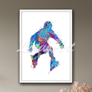 Watercolor Rollerblading Poster: Street Sports Art, Kids Room Decor