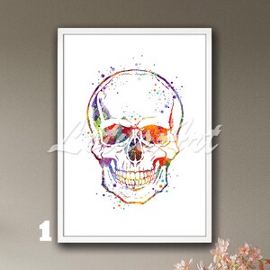 Skull Anatomy Wall Art Decor Science Watercolor Framed Print Anatomical Paintings Medical Clinic Poster Doctor Office Decor Graduation Gifts