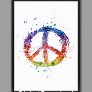 Peace Sign Art Watercolor Home Decor Poster Wedding Gift Urban Painting Hippie Canvas Print Pop Art DIGITAL DOWNLOAD