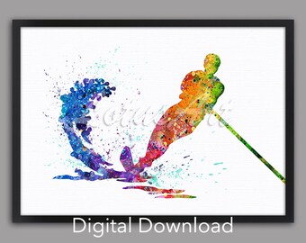 Boy Water Skiing Art Watercolor Painting Sports Poster Kids Room Decor Nursery Art Print Home Decor Beach Art Gifts DIGITAL DOWNLOAD