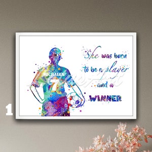 Personalized Girl Soccer Poster: Watercolor Quote Print, Kids Room Decor