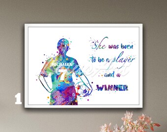 Personalized Girl Soccer Poster: Watercolor Quote Print, Kids Room Decor