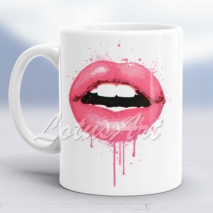 Rosa Lippen Keramikbecher Aquarell personalisierte Geschenk Kaffeetasse Mode Lippenstift schick Art