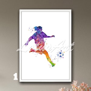 Soccer Girl Watercolor Art Print: Personalized Football Poster