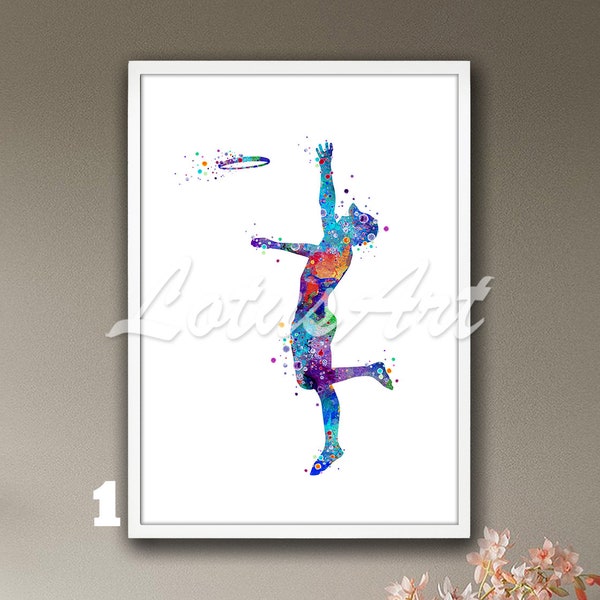 Ultimate Frisbee Player Wall Art Watercolor Print Sports Poster Home Decor Boys Room Decor Painting Personalised Gifts