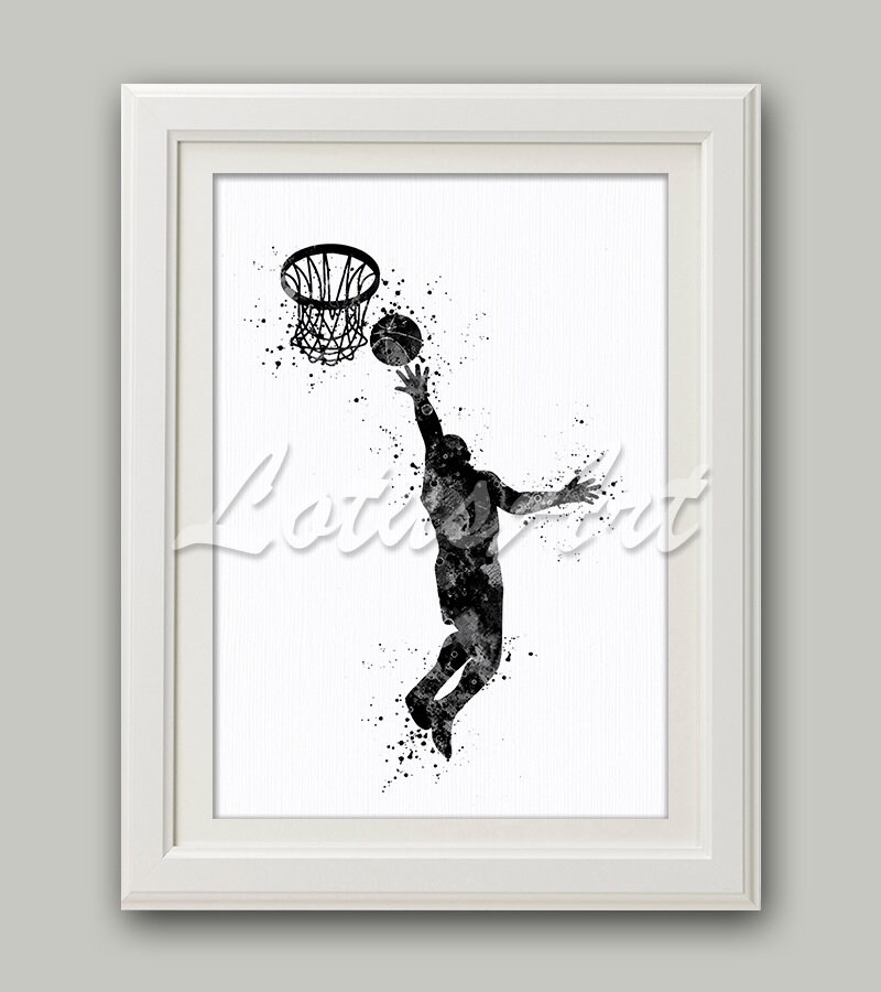 Basketball Art Print Basketball Gifts Black Watercolor | Etsy