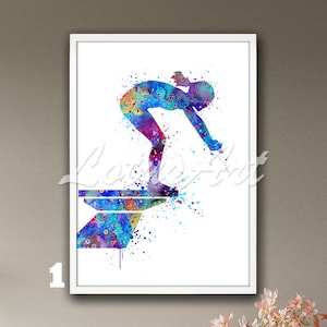 Girl Swimming Watercolor Print Framed Wall Art Water Sports Poster Girls Room Decor Nursery Painting Illustration Personalised Custom Gifts