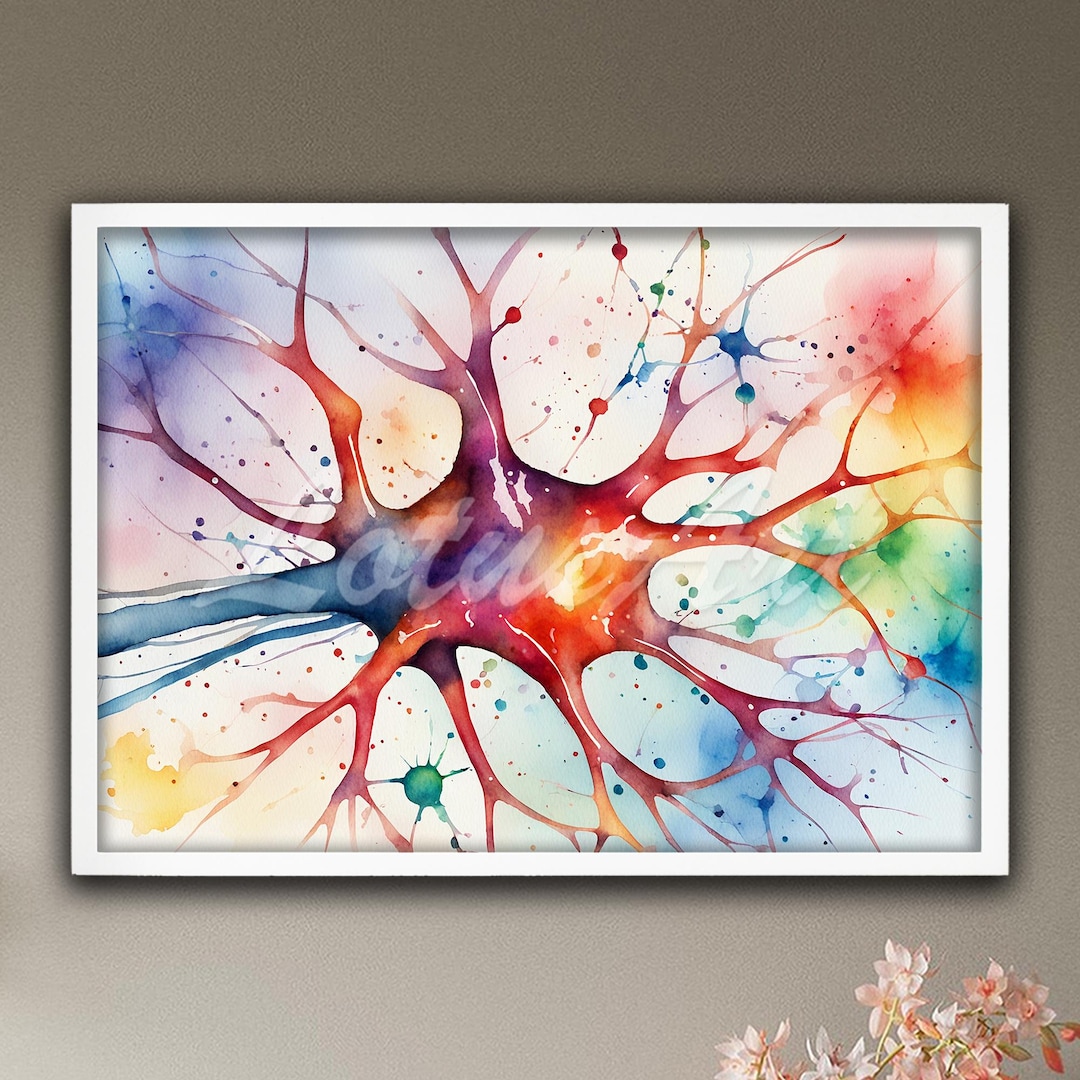 Neuron Brain Cell Watercolor Anatomy Art Print: Medical Neurology ...