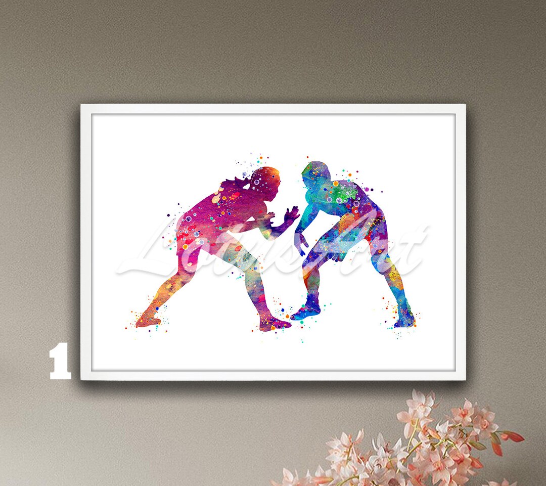 Wrestling Wall Art Watercolor Framed Print Female VS Male Etsy