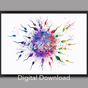 DIGITAL DOWNLOAD Human Fertilization Egg and Sperm Watercolor Print Fertility Clinic Poster Reproductive Center Insemination Conception