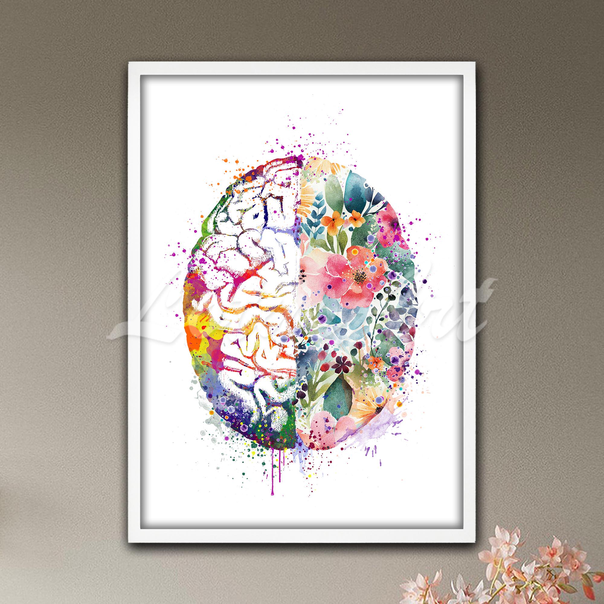 Brain Flowers Anatomy Watercolor Wall Art Print: Medical Floral ...