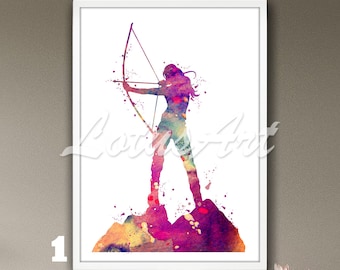 Archery Girl Wall Art Watercolor Print Painting Female Sports Poster Home Decor Kids Room Decor Personalised Gifts