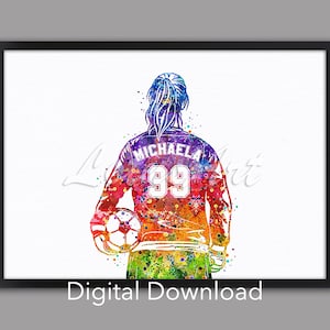 Girl Soccer Goalkeeper Watercolor Art Print: Personalized Sports Decor (Digital Download)