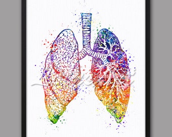 Watercolor Lungs Anatomy Art Print: Medical Office Decor (Digital Download)