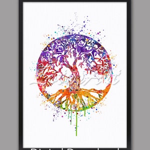 Tree of Life Watercolor Art Print: Nature Yoga Poster (Digital Download)