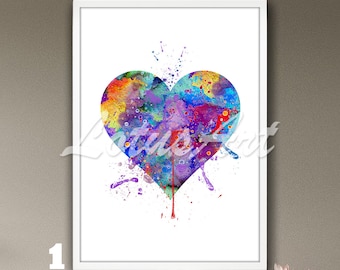 Heart Love Wall Art Watercolor Print Gift for Her Illustration Wedding Gift Love Poster Painting Personalised Valentines Day Gifts