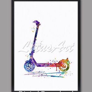 Scooter Watercolor Wall Art Print Extreme Sports Poster Kids Room Decor Gifts Colorful Home Decor DIGITAL DOWNLOAD