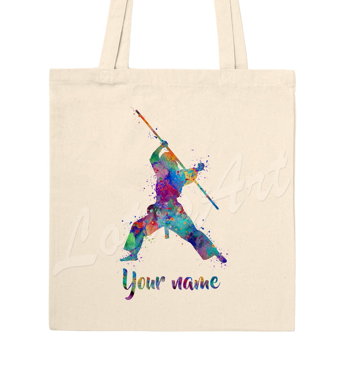 Girl Karate Bostaff Tote Bag Art Print Sports Watercolor Bags Etsy