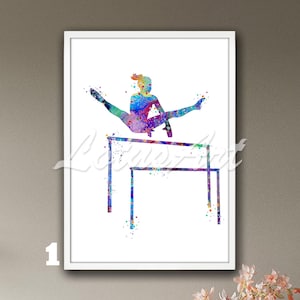 Uneven Bars Watercolor Print: Gymnastics Sports Poster, Girl Room Decor