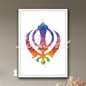 Khanda Symbol Aquarell Print: Sikhismus Kunst, Yoga Studio Dekor