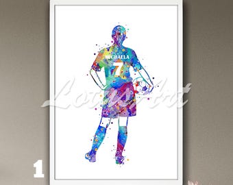 Personalized Girl Soccer Art Player Football Watercolor Print Sports Poster Kids Room Decor Painting Women Sports Gifts