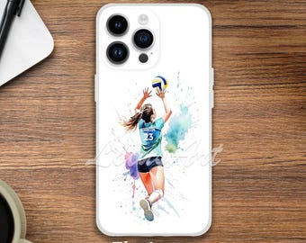 Cover personalizzata per telefono con nome e numero per giocatrici di pallavolo: regalo sportivo personalizzato per giocatrici di pallavolo