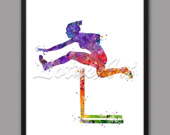 Watercolor Girl Hurdler Print: Track & Field Sports Poster (Digital Download A4 Size JPG File)