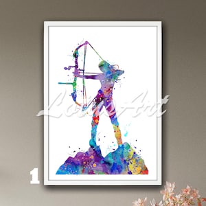 Girl Archery Compound Bow Framed Print Watercolor Wall Art Female Sports Poster Girls Room Illustration Personalised Custom Gift Nursery Art