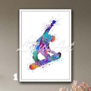 Snowboarding Wall Art Framed Watercolor Print Winter Sports Painting Boy Snowboard Poster Kids Room Decor Personalised Gifts